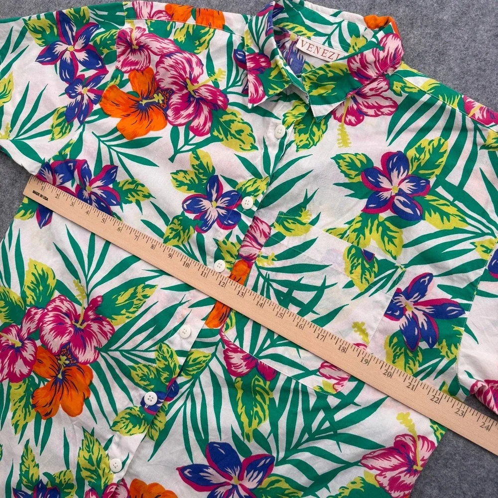 VENEZIA Tropical Hawaiian Shirt Men's XL White Floral Palm Button Up